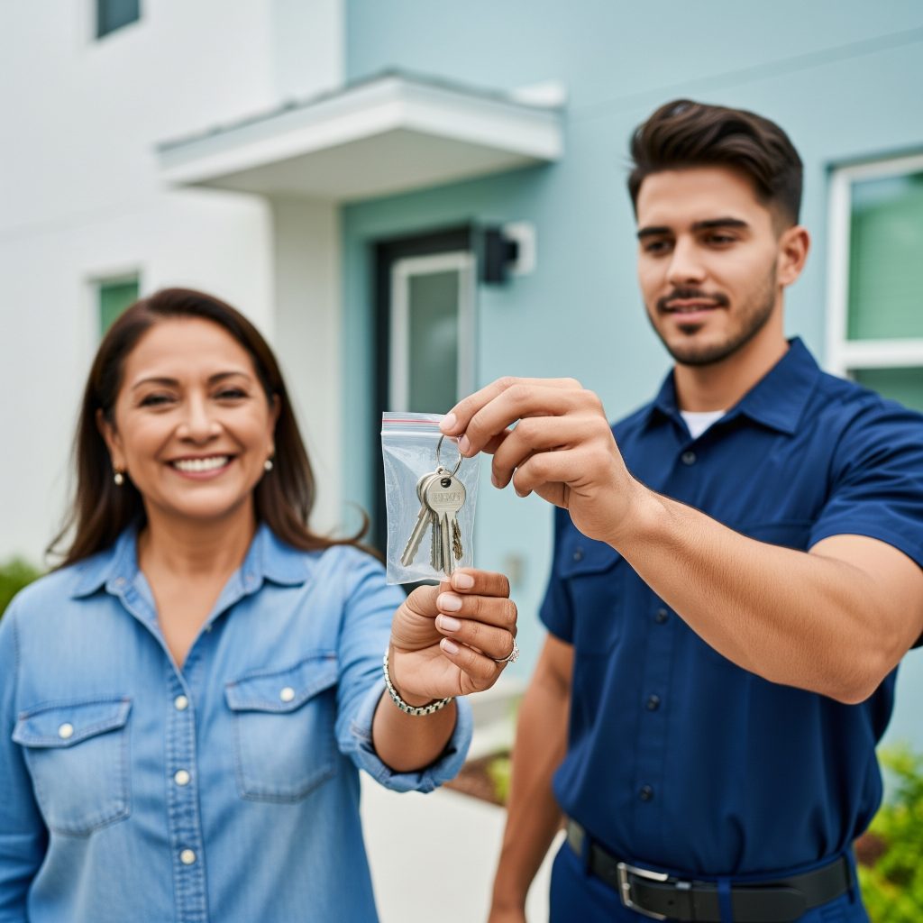 Rental property owner receiving rekeyed keys in Tampa