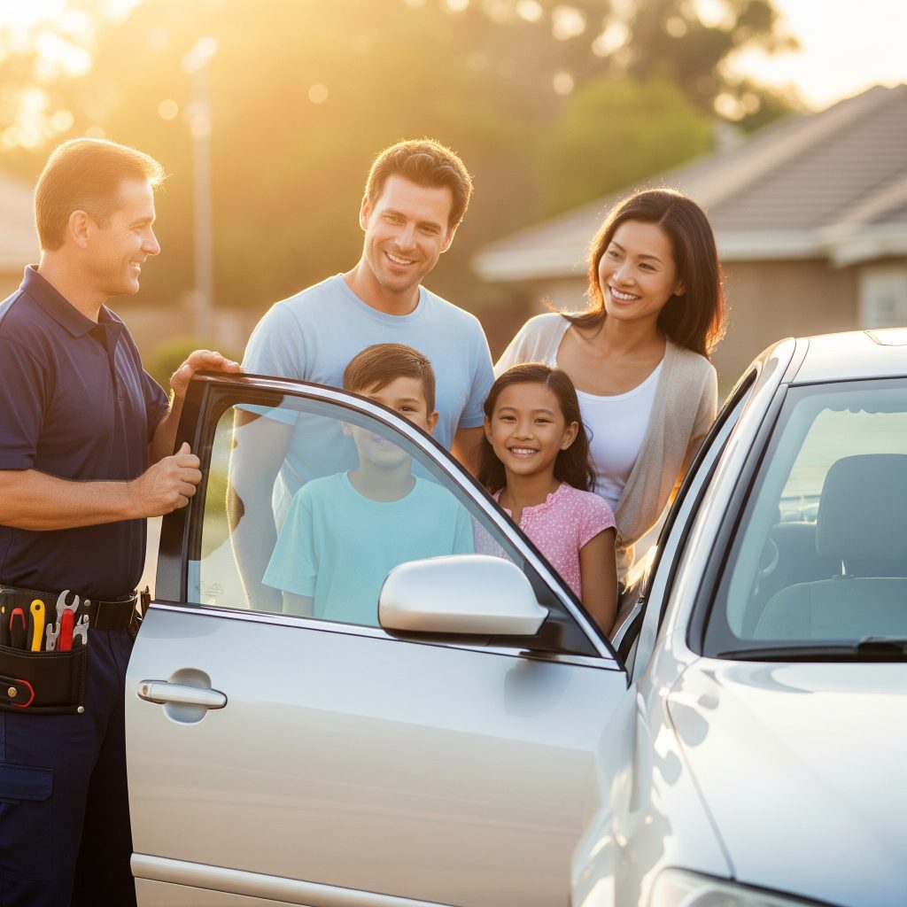 Locksmith unlocking car door during emergency lockout in 33605