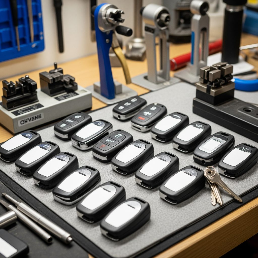 Variety of blank key fobs used for programming by Tampa locksmith