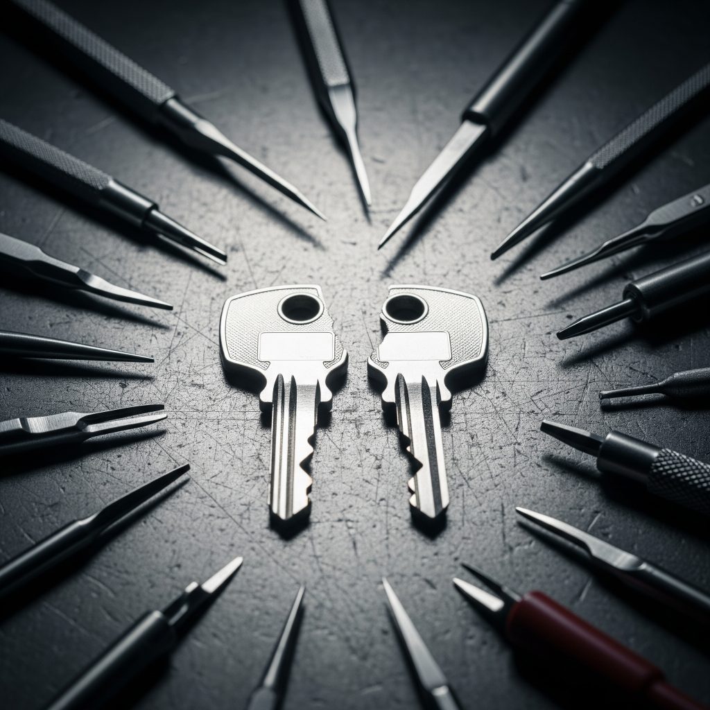 Broken key and locksmith extraction tools used during emergency service in Tampa