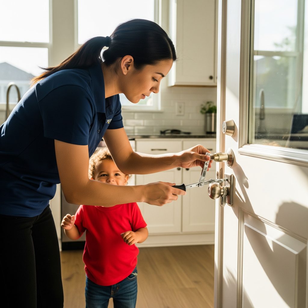 Locksmith installing childproof house lock in Hyde Park home ZIP 33606
