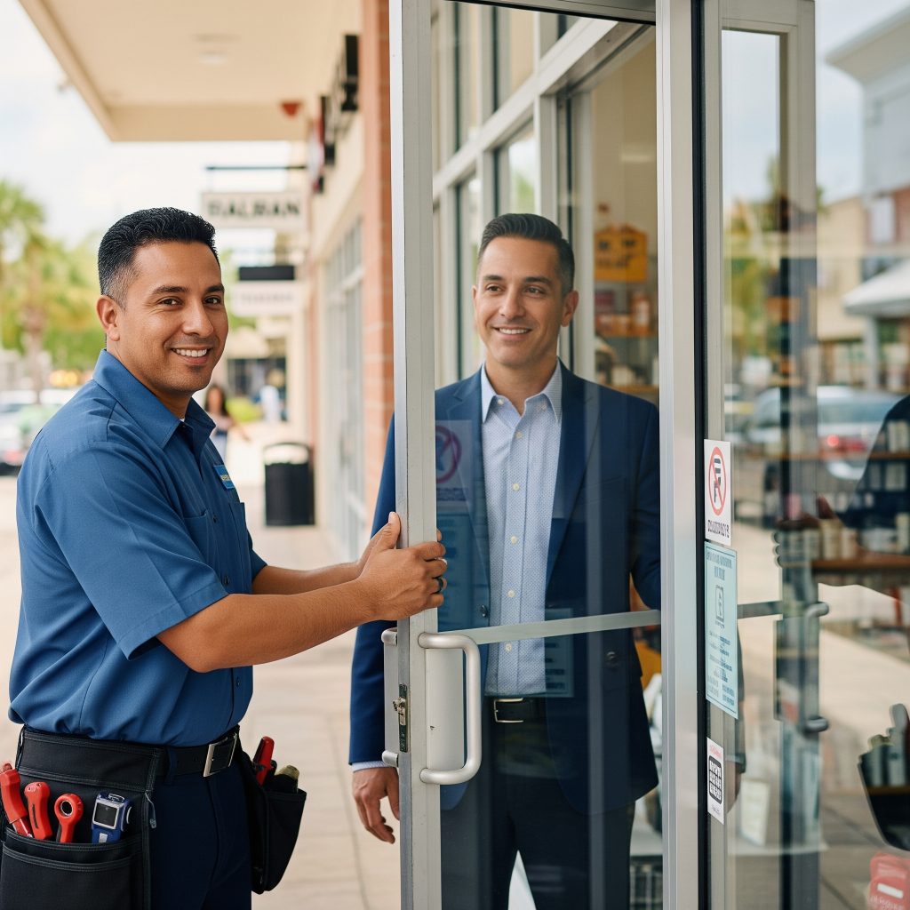Locksmith unlocking commercial door