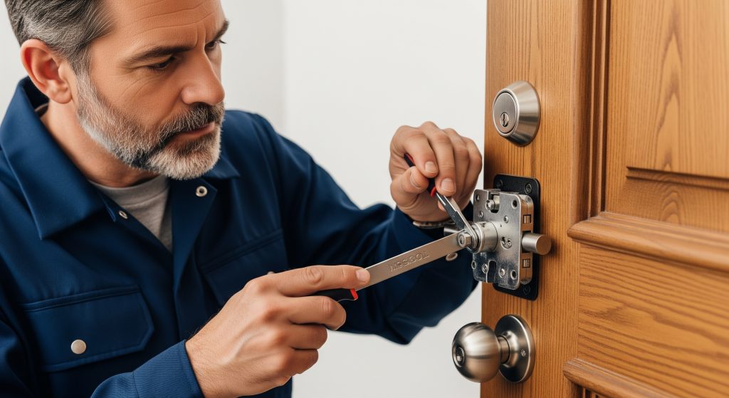 Locksmith installing a Grade 1 deadbolt on home in 33607