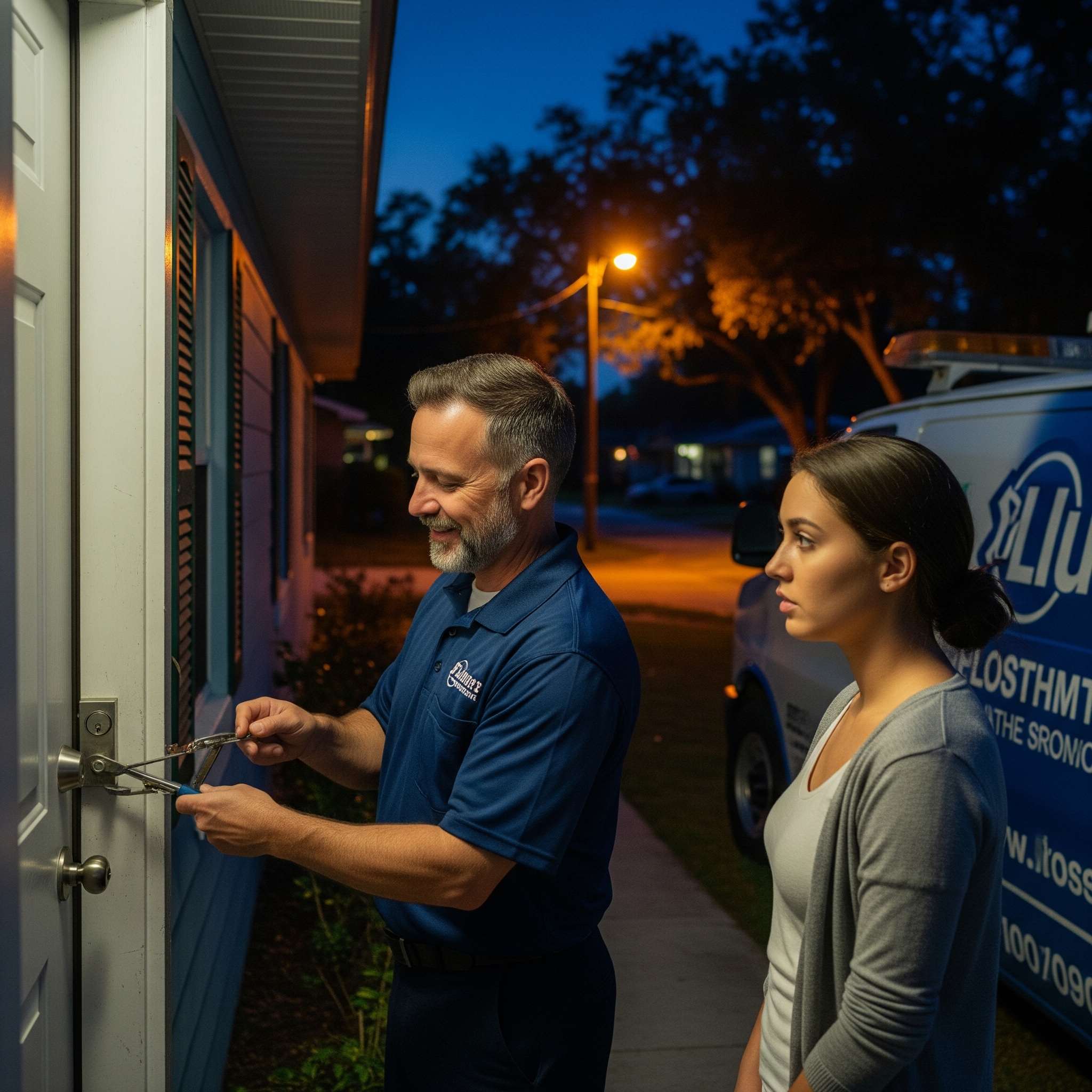24-hour locksmith assisting homeowner in Hyde Park ZIP 33606