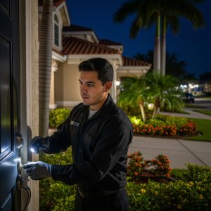 Emergency locksmith helping resident during home lockout in 336
