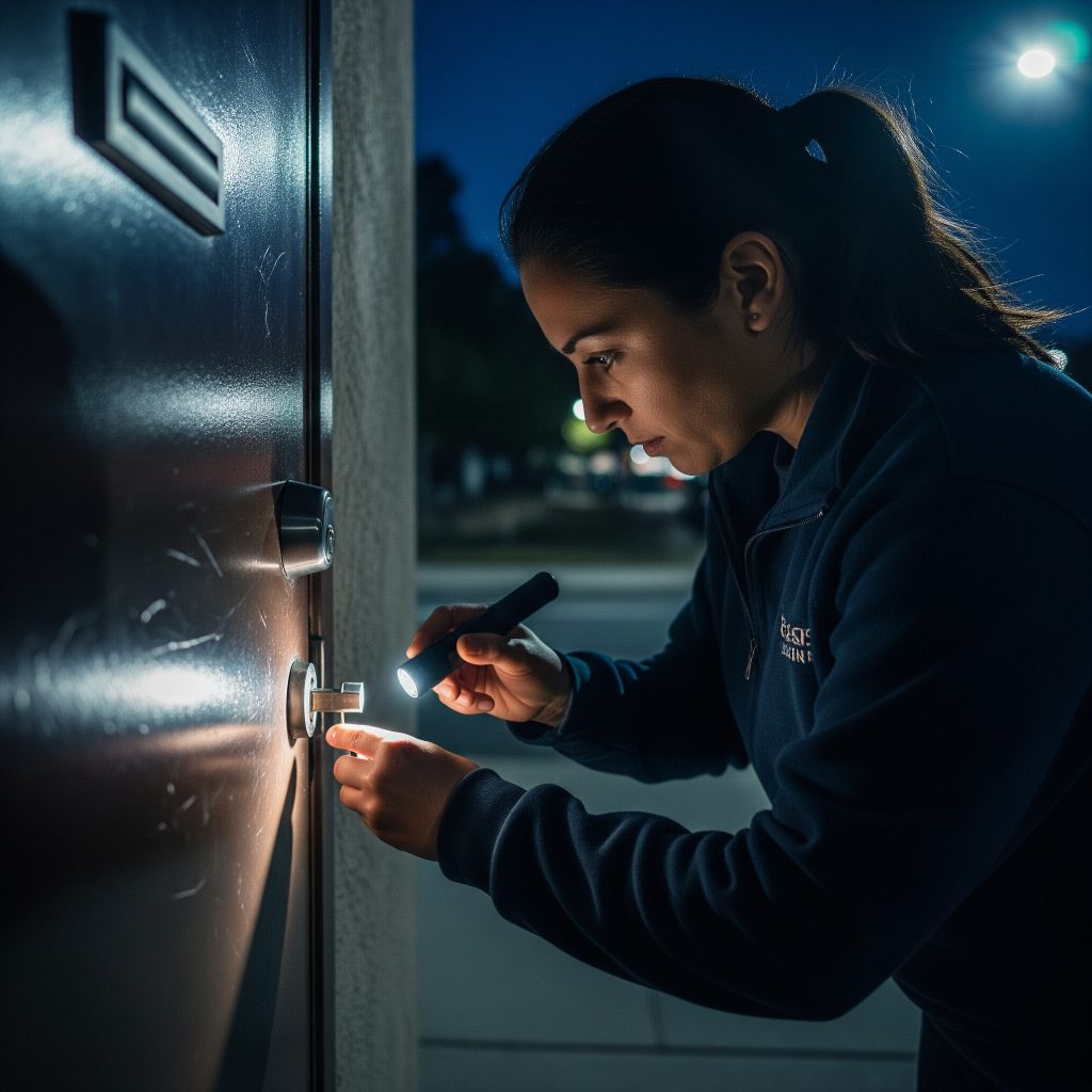 Emergency locksmith helping during late-night home lockout in East Tampa 33610