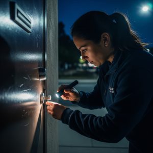 Emergency locksmith helping during late-night home lockout in East Tampa 33610