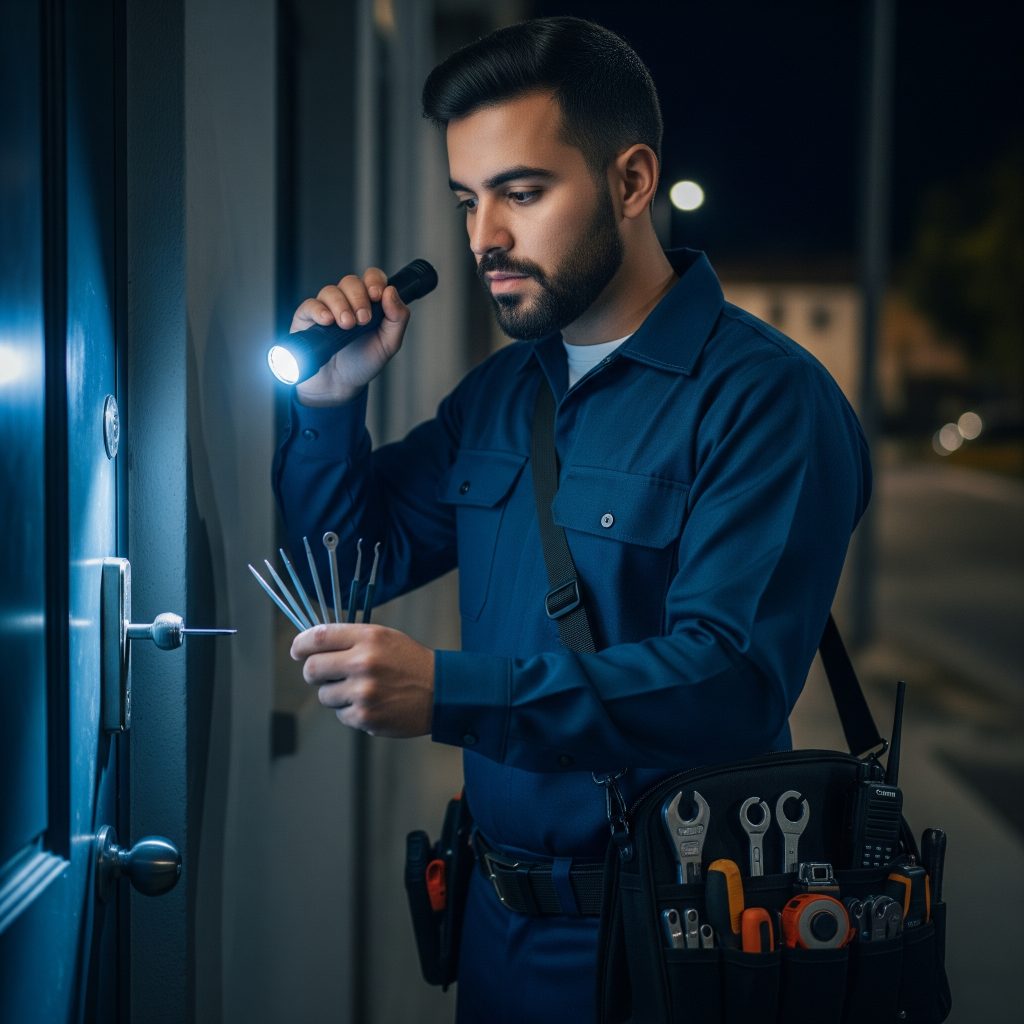 24/7 locksmith arriving at home in Midtown Tampa during night emergency