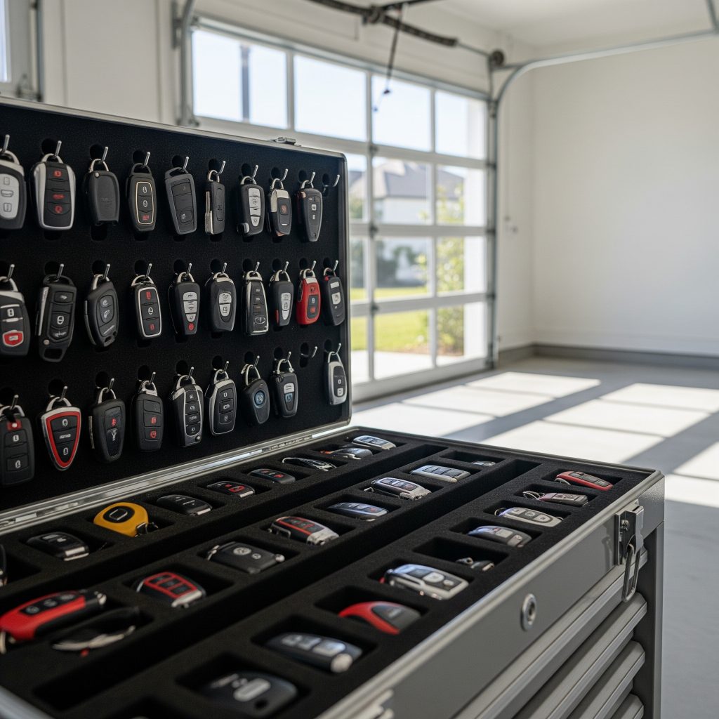 Toolbox with spare car key fobs in Davis Islands garage ZIP 33606