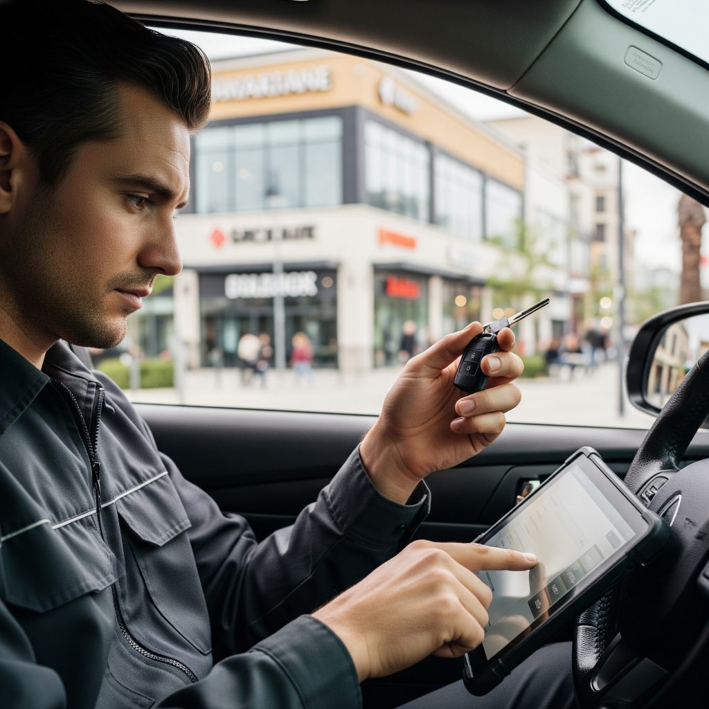 Car key fob programming with diagnostic tablet