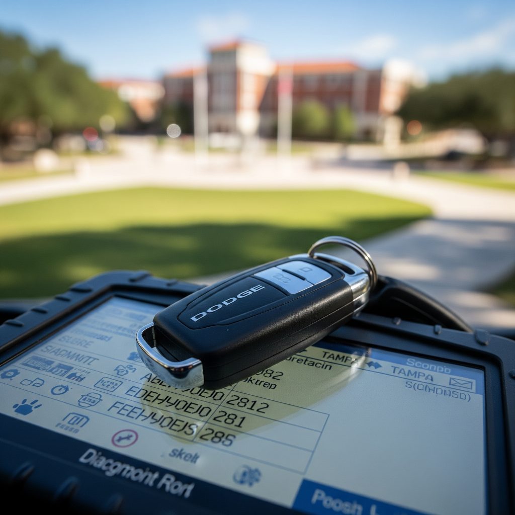 Dodge key fob being programmed at University of Tampa car park ZIP 33606