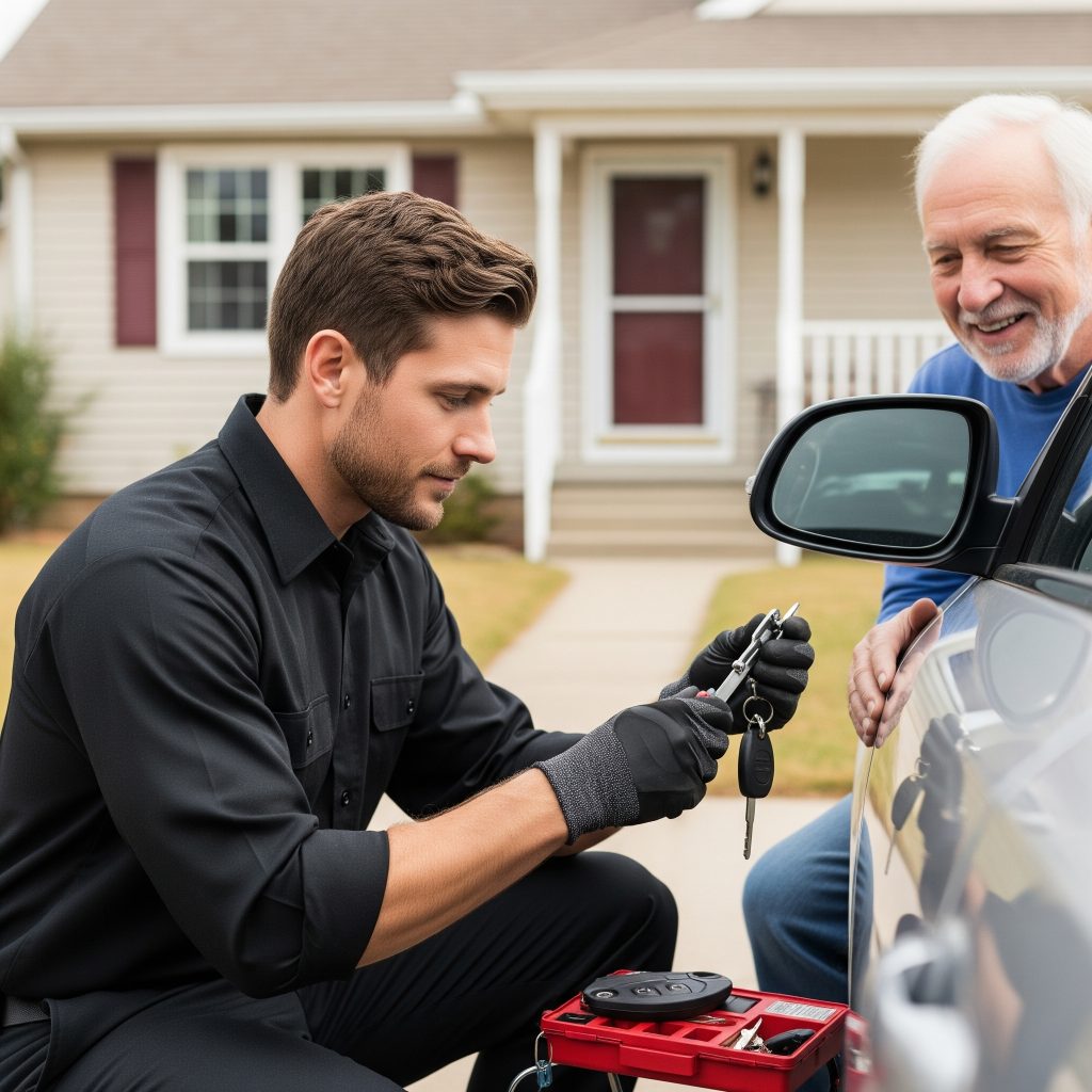 Car key handoff after replacement service in Bayshore, ZIP 33606