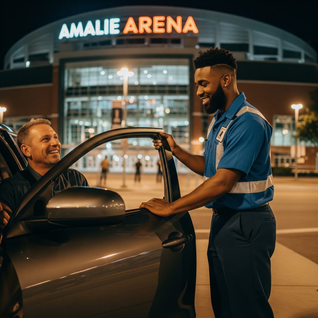locksmith unlocking car door at Amalie arena