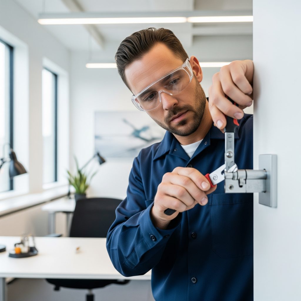 Commercial locksmith rekeying door lock in Bayshore 33629