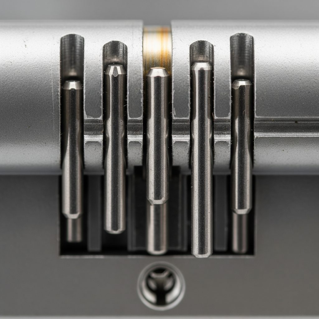 Close-up of lock cylinder being rekeyed by professional locksmith