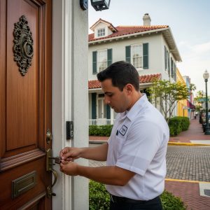 Locksmith rekeying front door lock in Ybor City ZIP 33605