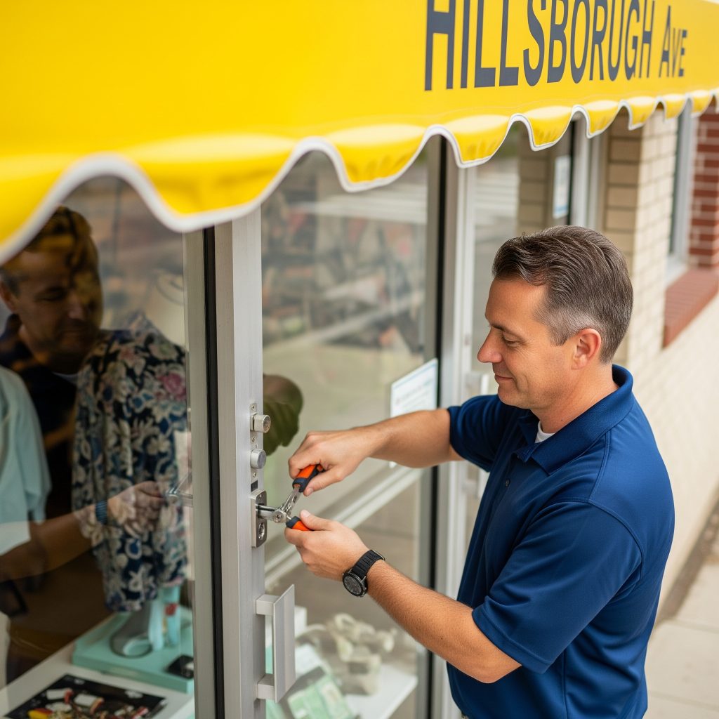 Locksmith rekeying business lock in East Tampa ZIP 33610
