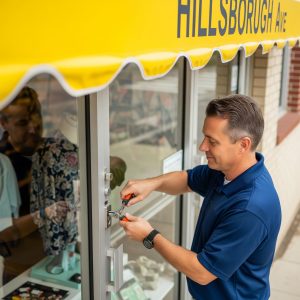 Locksmith rekeying business lock in East Tampa ZIP 33610