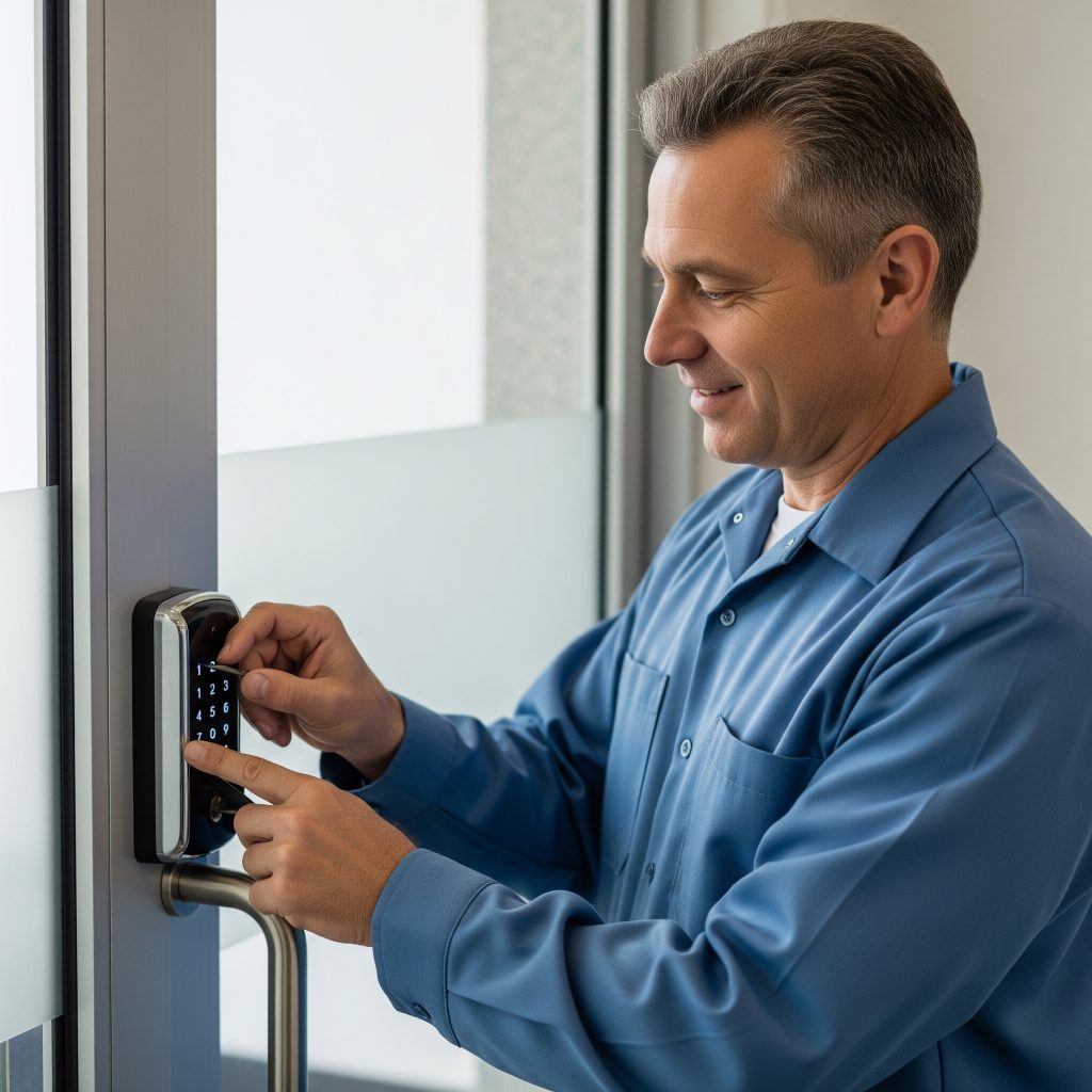 Smart lock setup on East Lake storefront Tampa 33610
