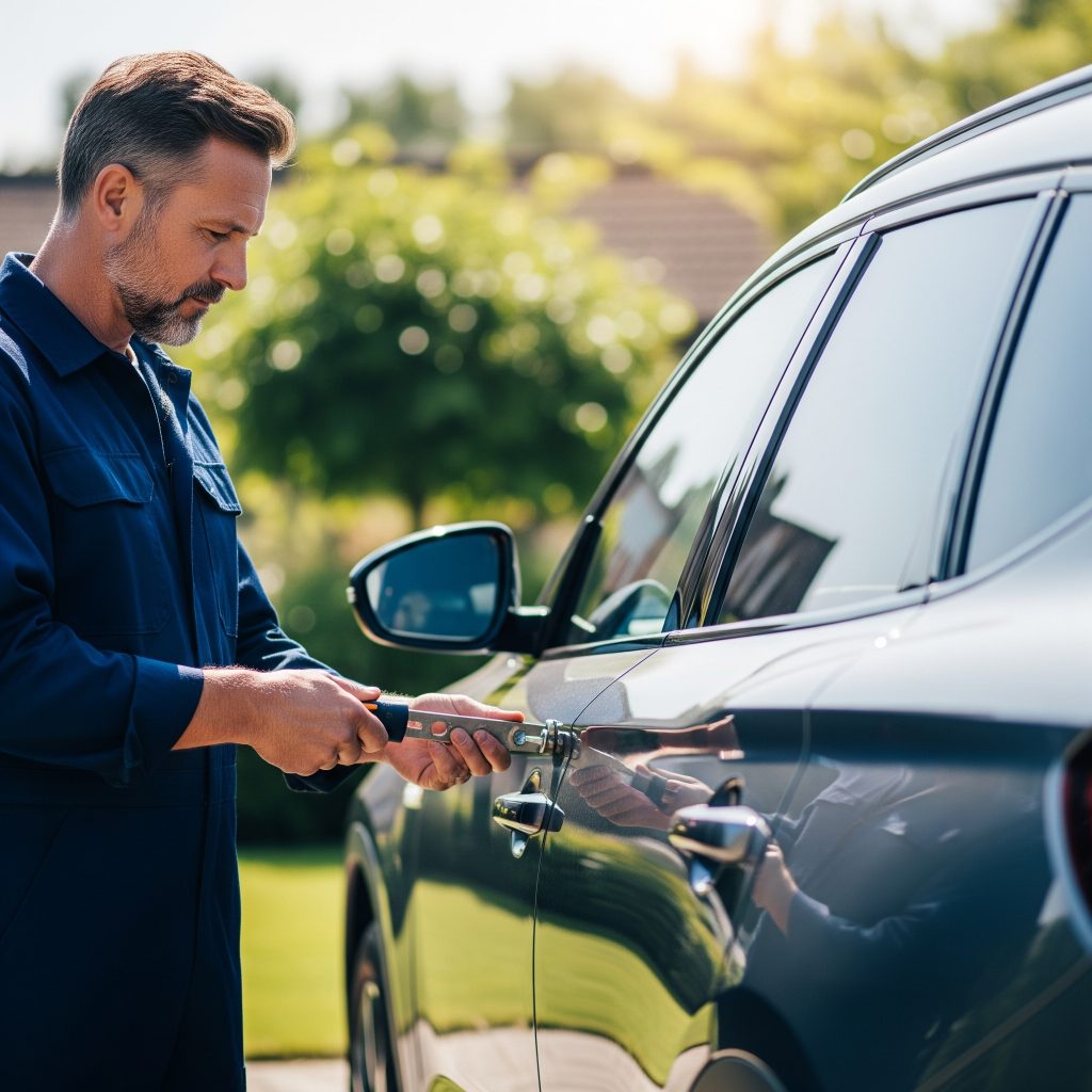 Certified locksmith unlocking SUV in Tampa ZIP code 33607
