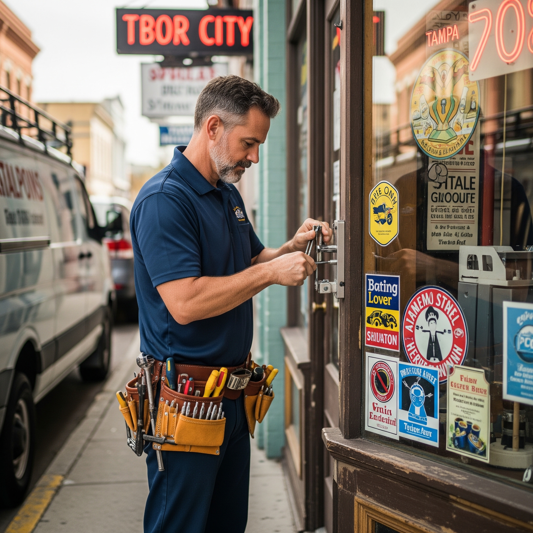 Locksmith replacing business lock on E 7th Avenue Ybor City 33605