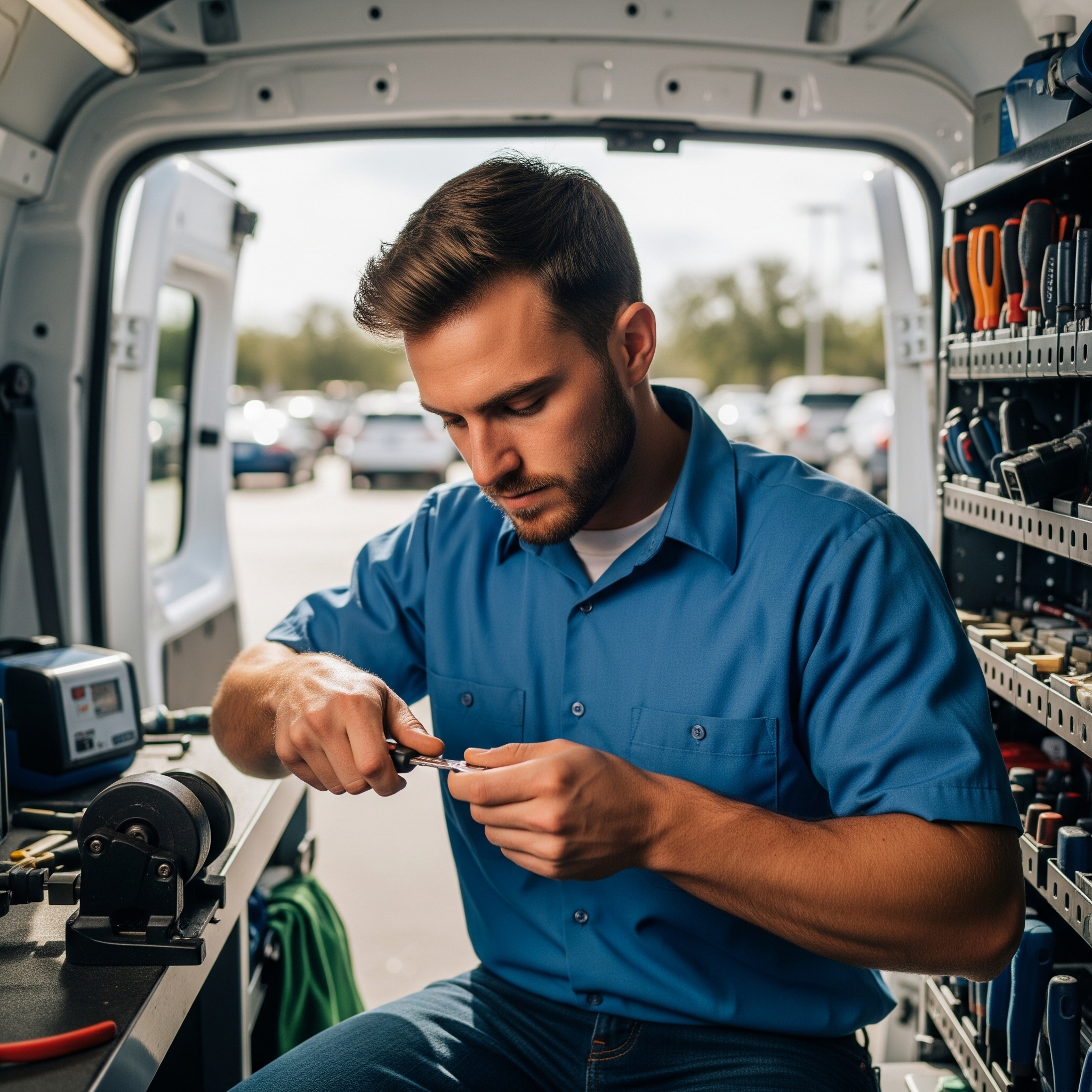 Automotive locksmith cutting replacement key in Brandon FL 33511
