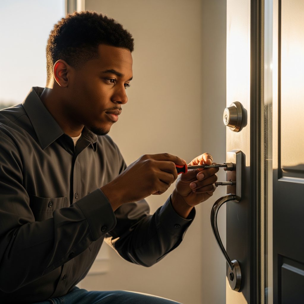 Locksmith rekeying door lock after emergency in Brandon FL 33511