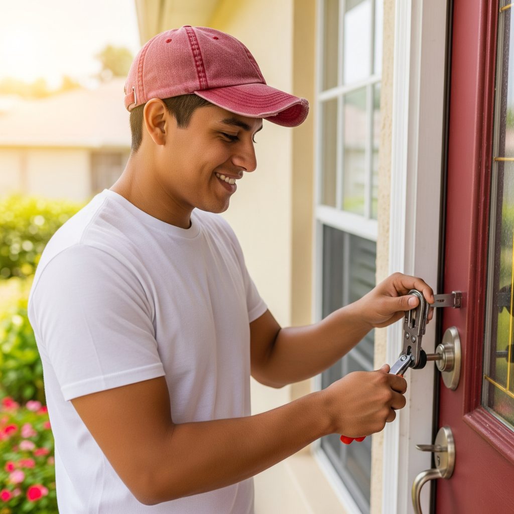 Locksmith rekeying home locks in Brandon FL neighborhood