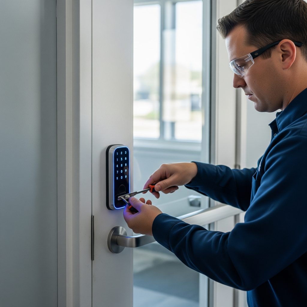 Installing keypad smart lock at commercial property in Brandon ZIP 33511
