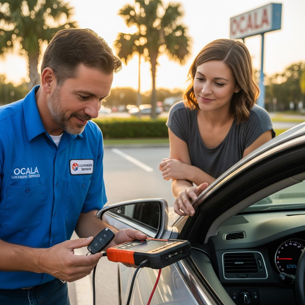 Locksmith programming a car key in ocala